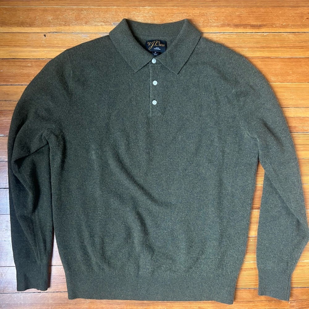 J Crew Cashmere Knit Polo Forest Green size M